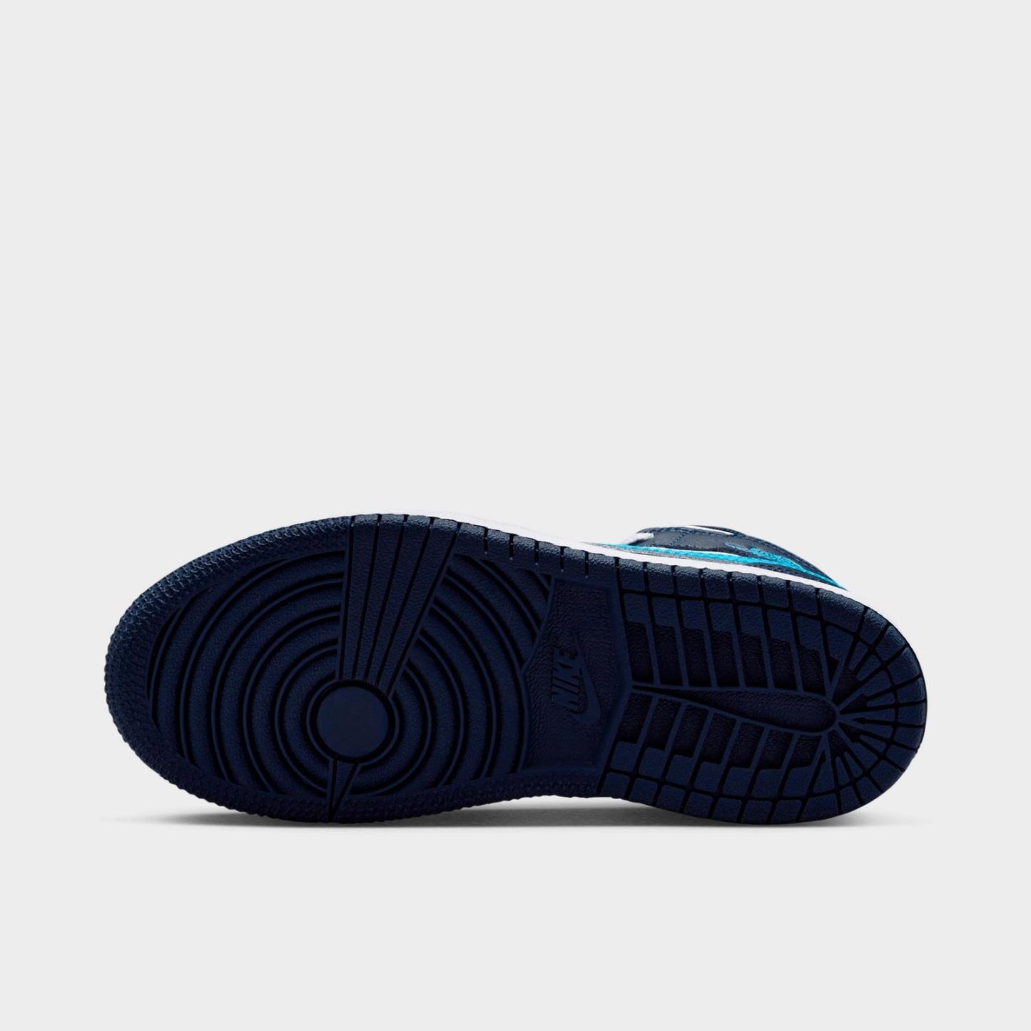 Little Kids' Air Jordan Retro 1 Mid Casual Shoes - Obsidian/White/Dark Powder Blue - view 6