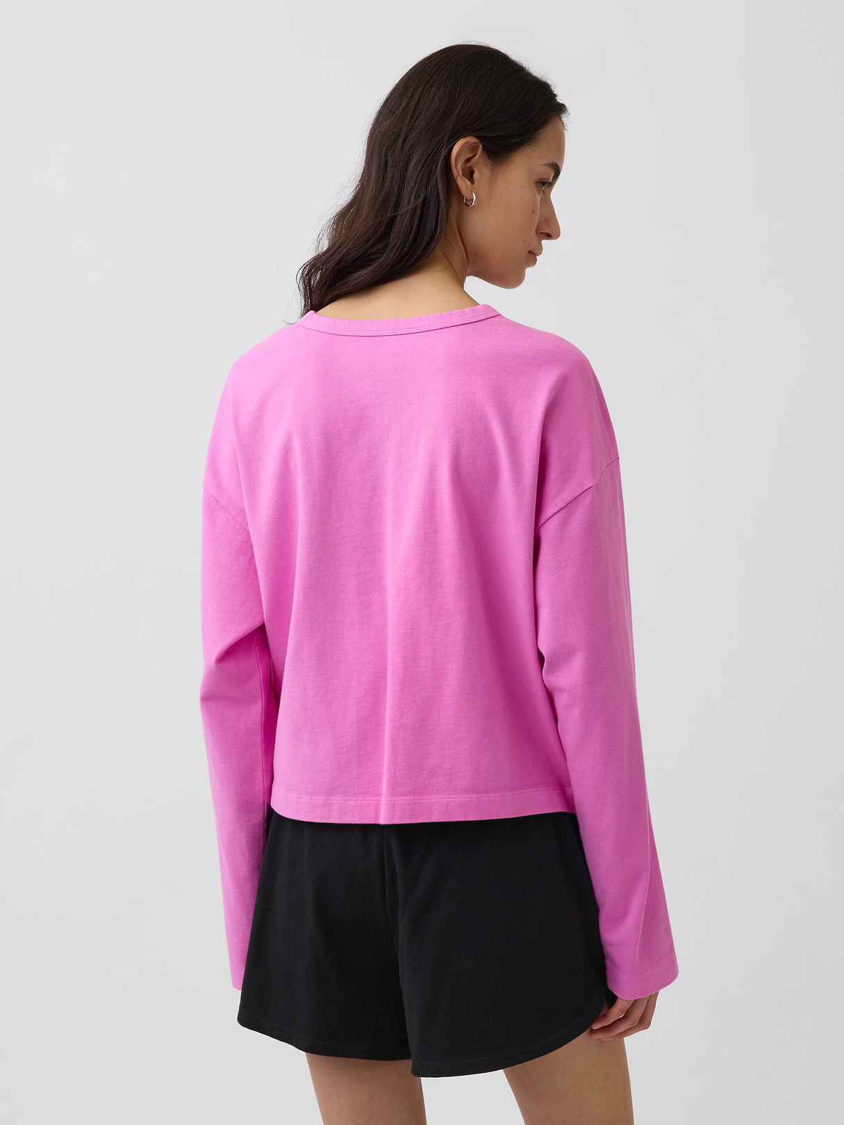 Knit Oversized Crop T-Shirt - Neon pink glow