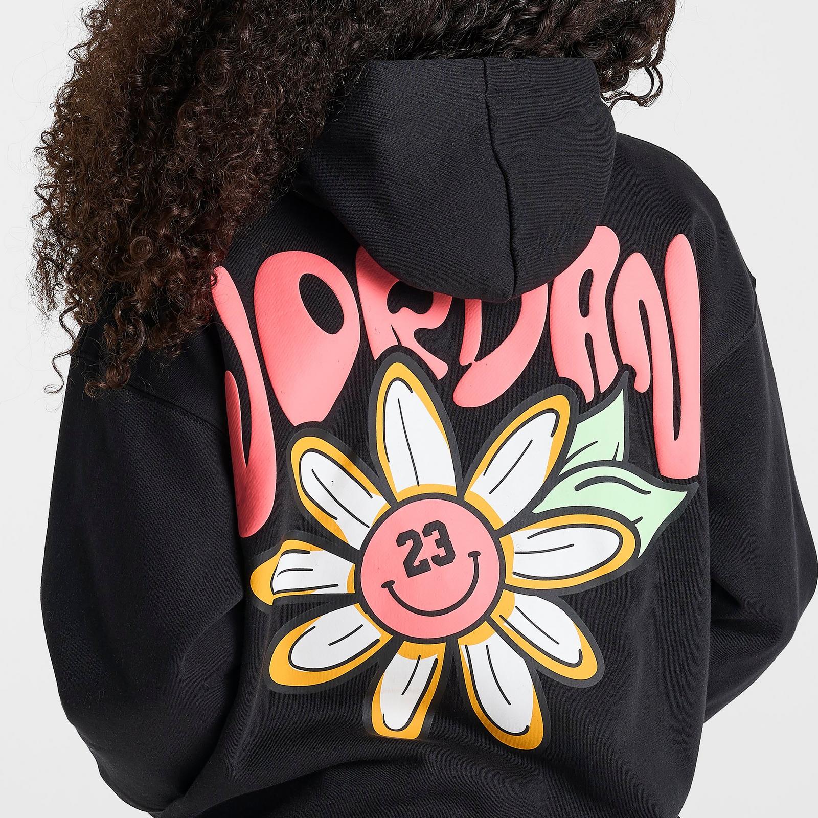 Girls' Big Kids' Jordan Floral Flight Pullover Hoodie - Black - view 6