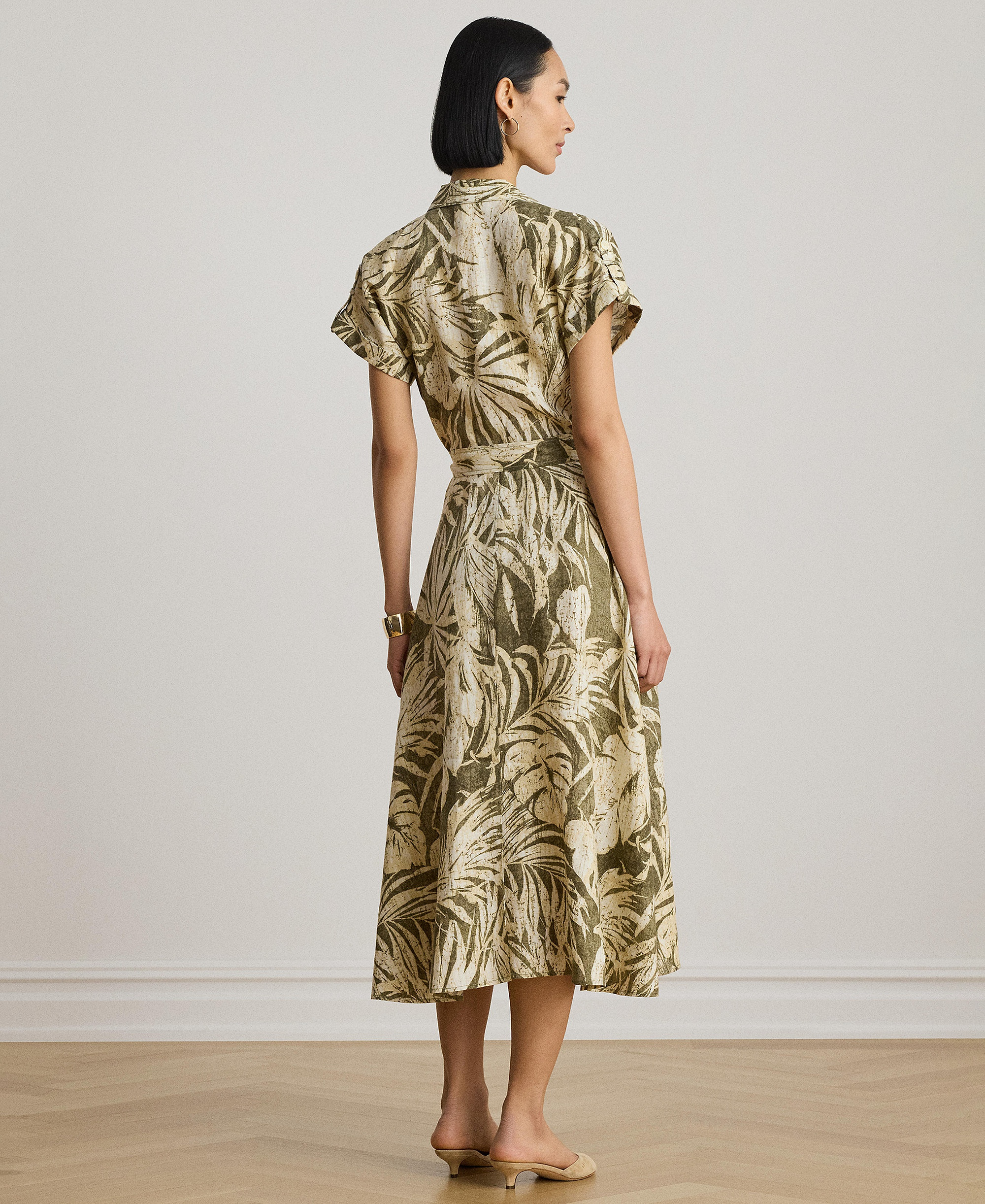Lauren Ralph Lauren Women's Palm-Frond-Print Camp Collar Shirt-Dress - Olive Multi