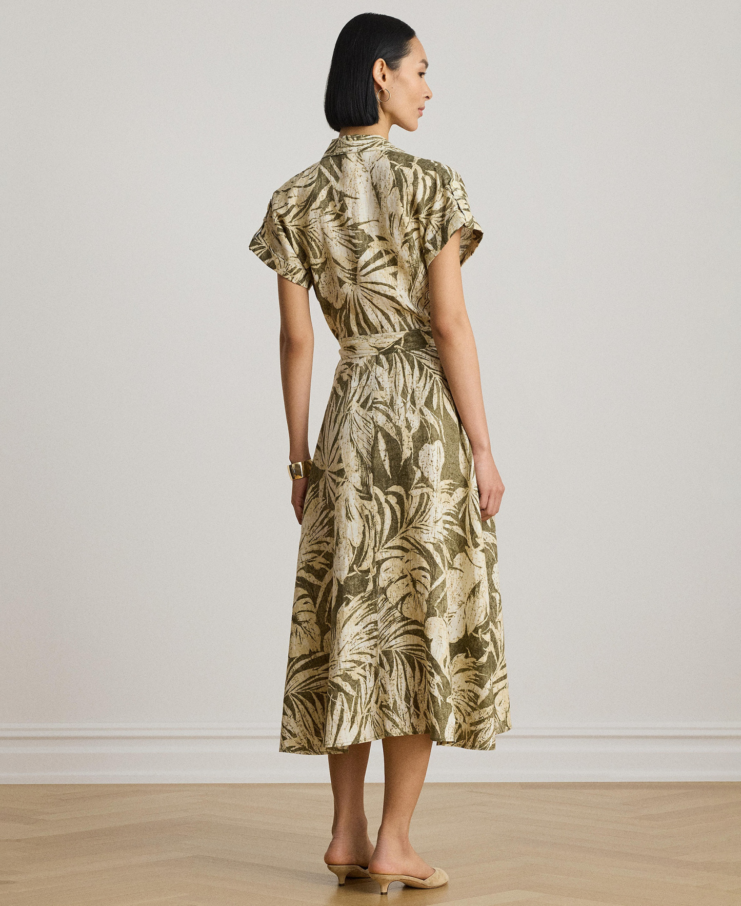 Lauren Ralph Lauren Women's Palm-Frond-Print Camp Collar Shirt-Dress - Olive Multi