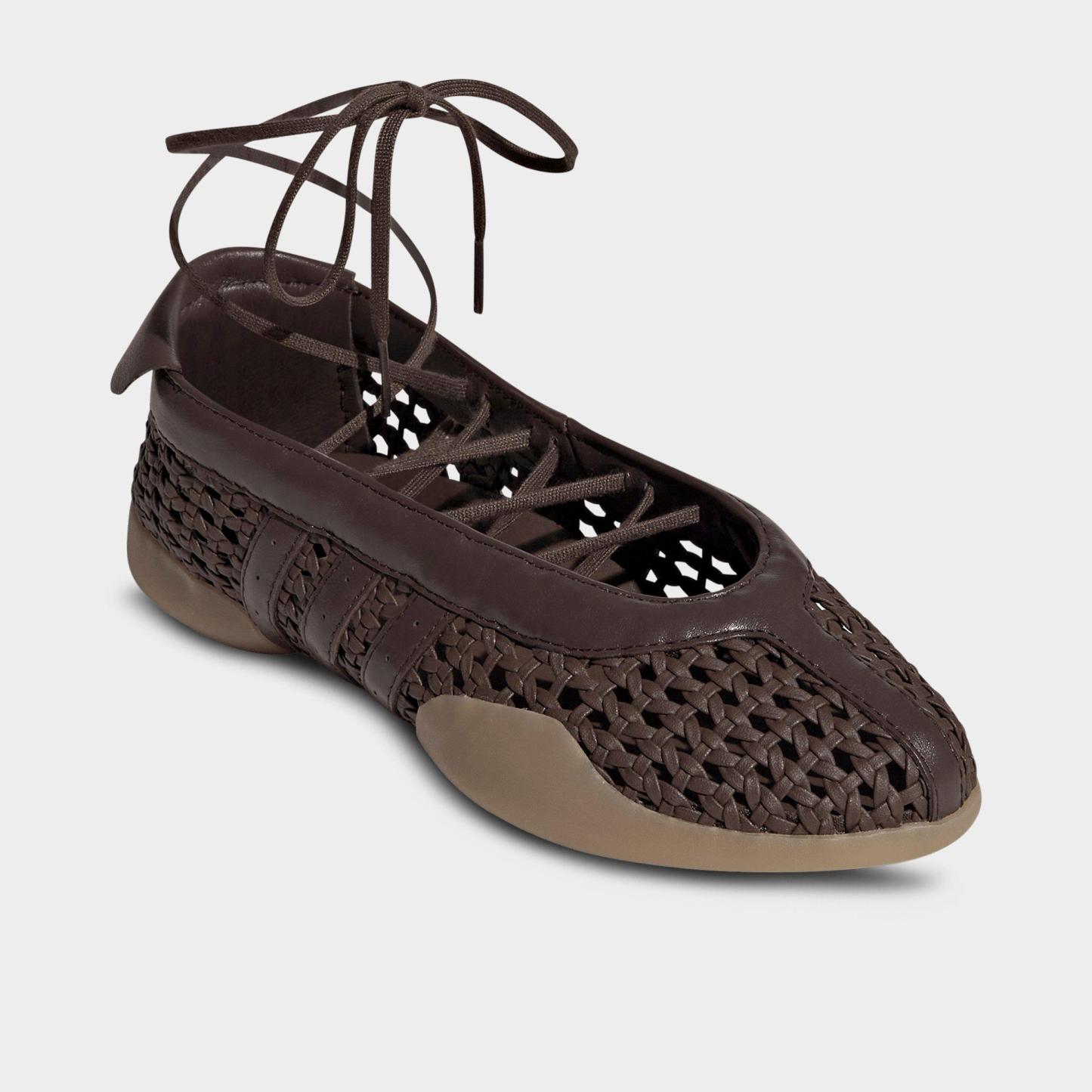 Women's adidas Originals Taekwondo Mei Ballet Casual Shoes - Brown/Brown/Gum - Both shoes facing left