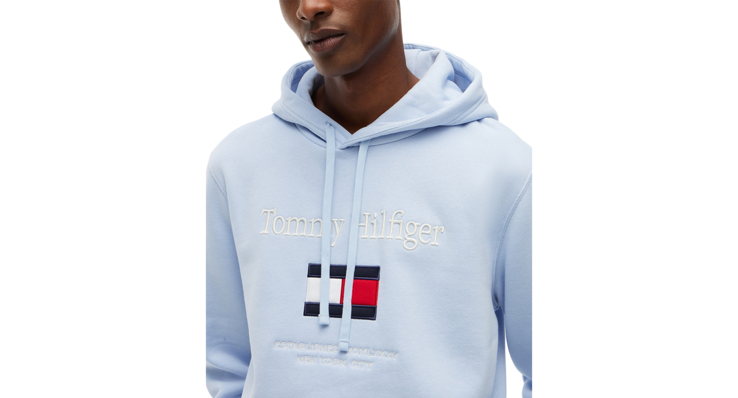 Tommy Hilfiger Men's Embroidered Flag Hoodie - Sky Blue