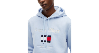 Tommy Hilfiger Men's Embroidered Flag Hoodie - Sky Blue