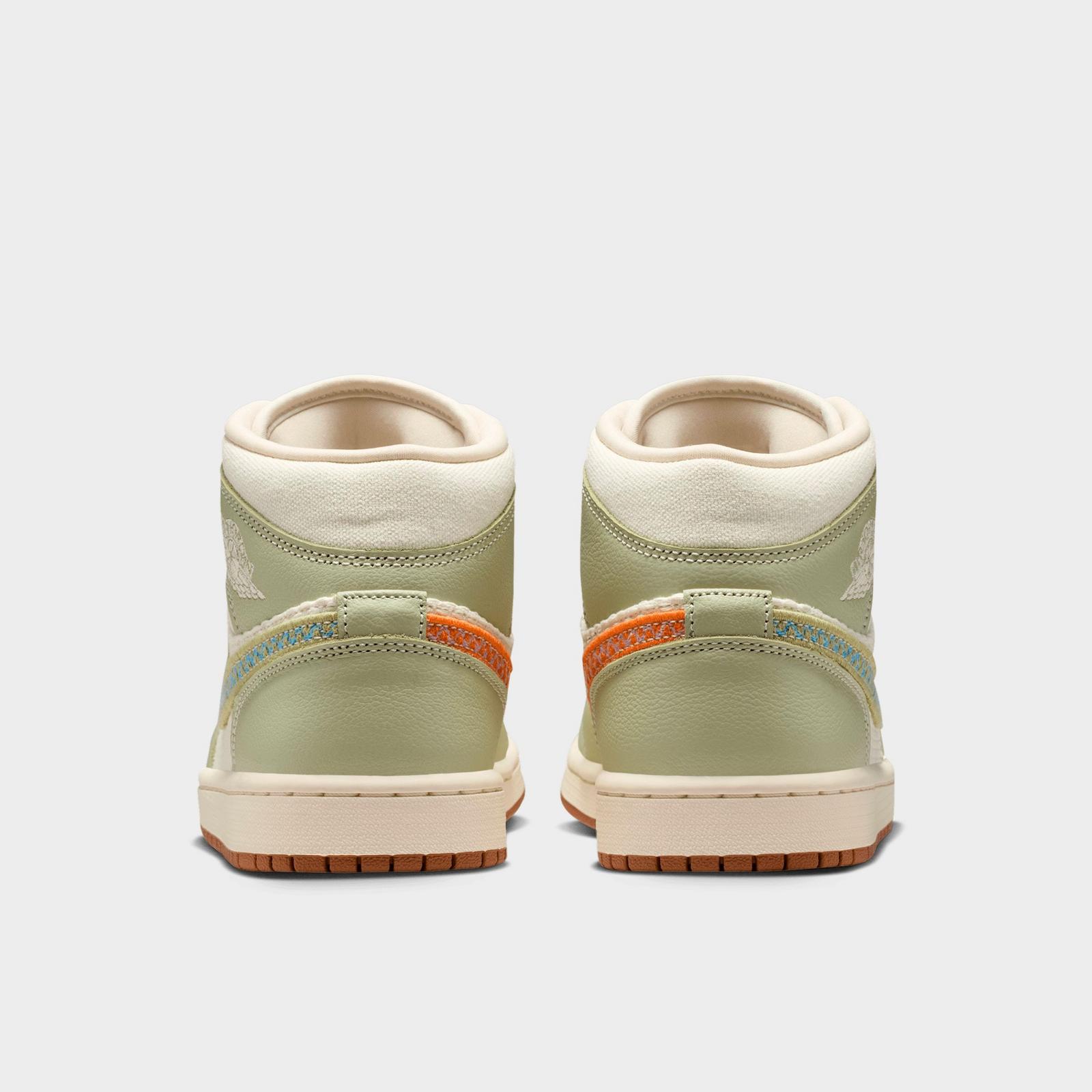 Women's Air Jordan 1 Mid SE Casual Shoes - Olive Aura/Lawn/University Blue/Pearl White - view 4