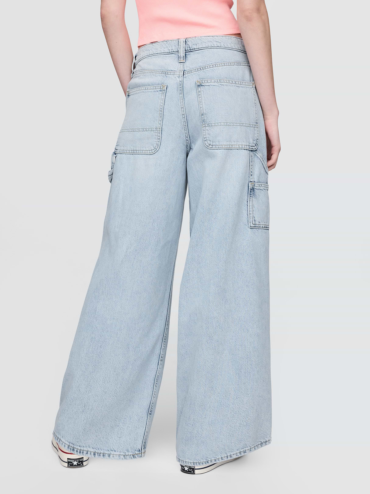 Mid Rise Denim Stripe Baggy Jeans - Acid wash