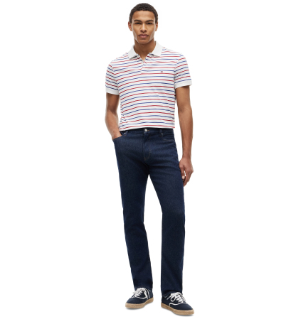 Tommy Hilfiger Men's Regular-Fit Smooth Touch Stripe Polo Shirt - White / Medium Red