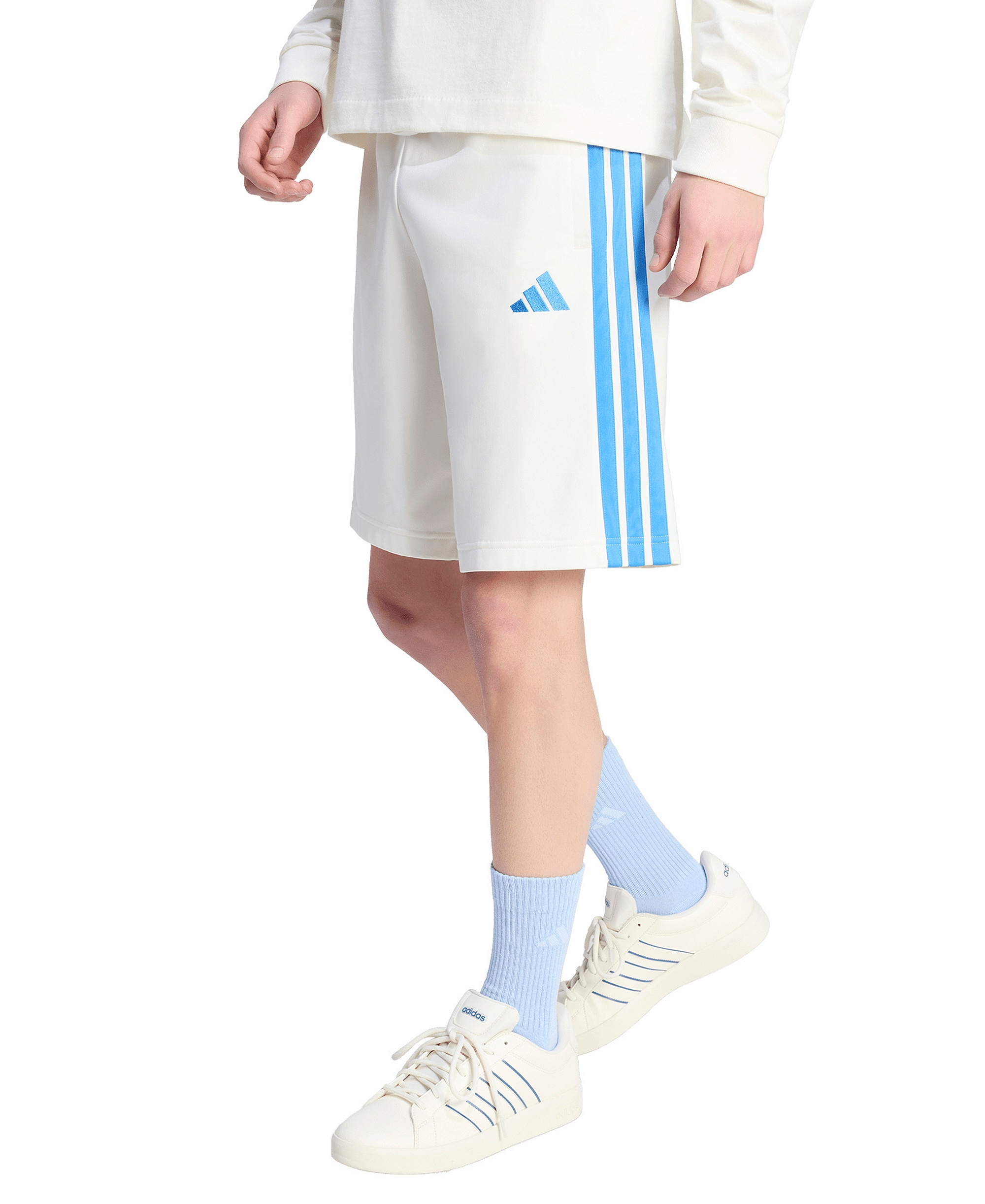 adidas Men's Three-Stripes 10" Tricot Shorts - Off White / Ray Blue