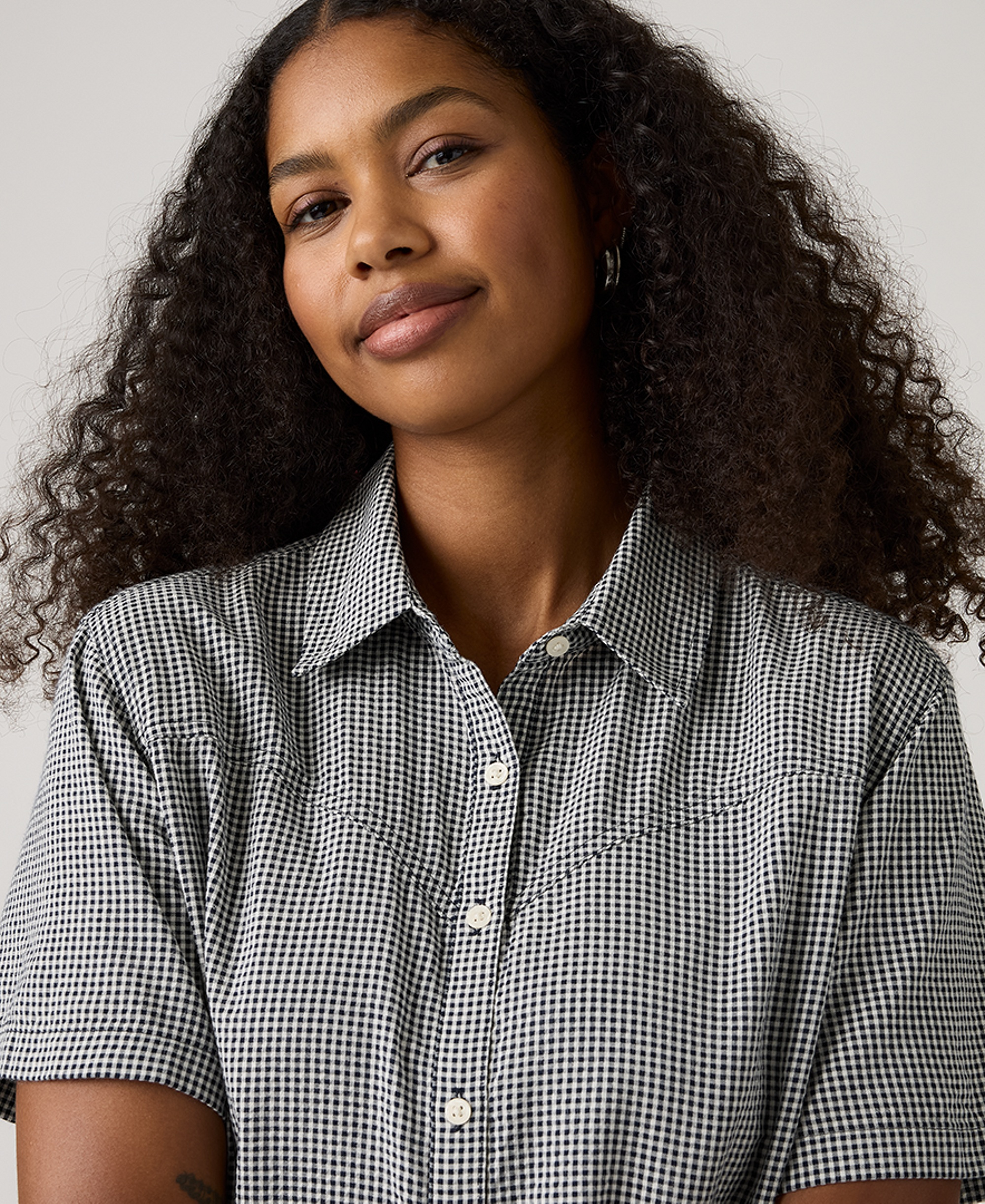 Levi's Women's Cielle Short-Sleeve Collared Mini Dress - Ceicil Even Micro Check Peacoat