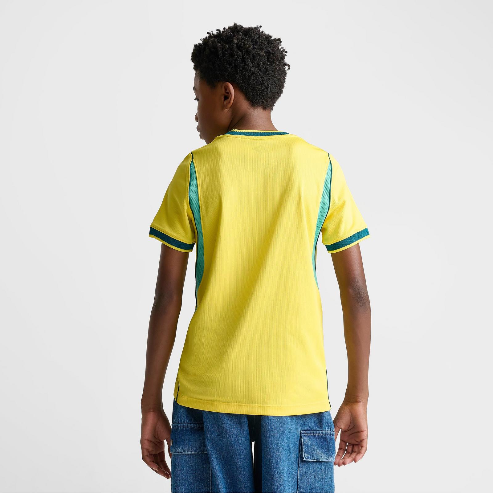 Big Kids' Nike Brazil 26 Stadium Home Dri-FIT Replica Soccer Jersey - Canary/Light Menta/Geode Teal