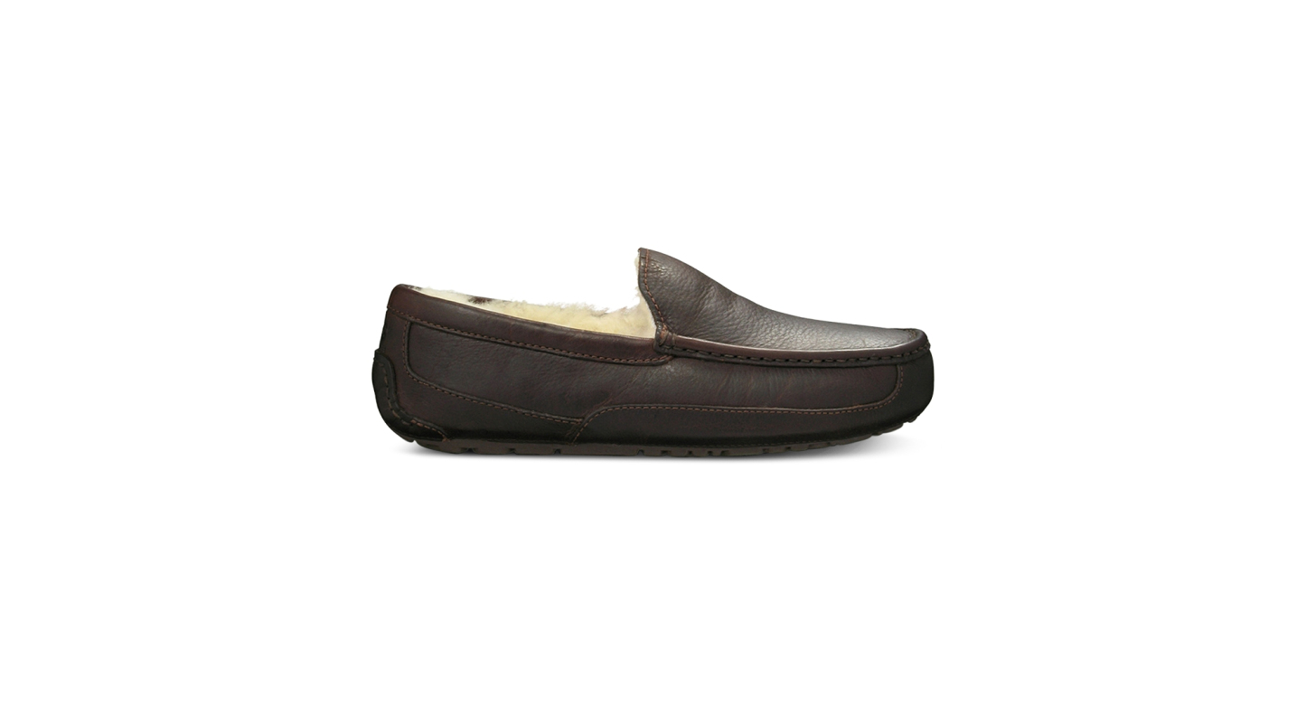 UGG® Men's Ascot Leather Moccasin Slippers - Dark Spice