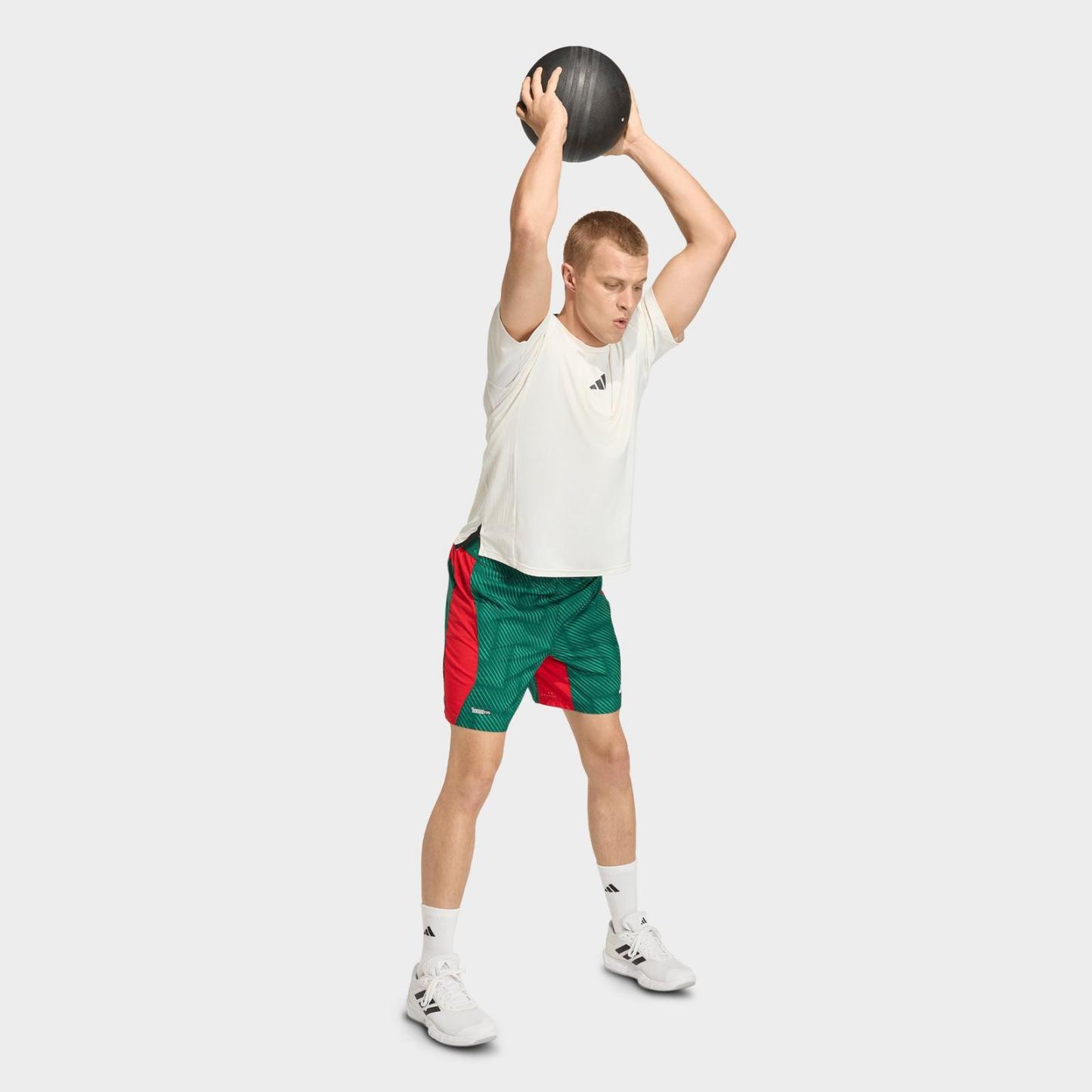 Men's adidas Tech Intensity Allover Print Training Shorts - Team Dark Green/Better Scarlet/Black - view 2