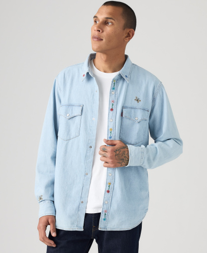 Levi's Men's Premium Relaxed-Fit Western Embroidered Shirt - Spring Flowers
