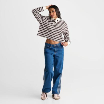 Women's adidas Originals Striped OVZD Long-Sleeve Polo T-Shirt - Aurora Coffee/Sandy Brown - view 2