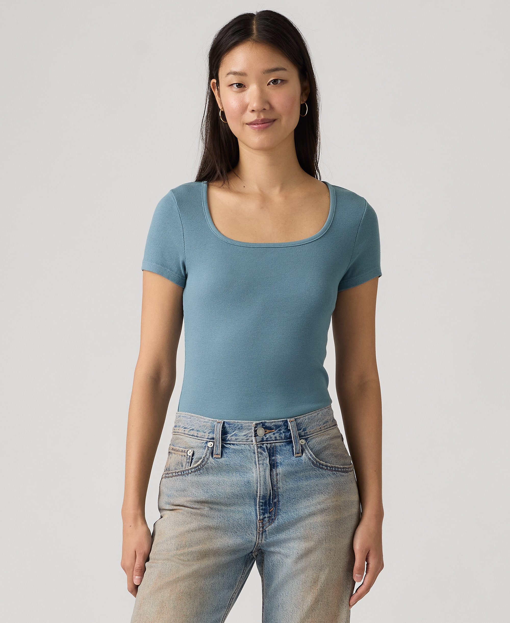 Levi's Premium Women's Essential Square Neck T-Shirt - Garment Dye Fa191913 Provincial Blue