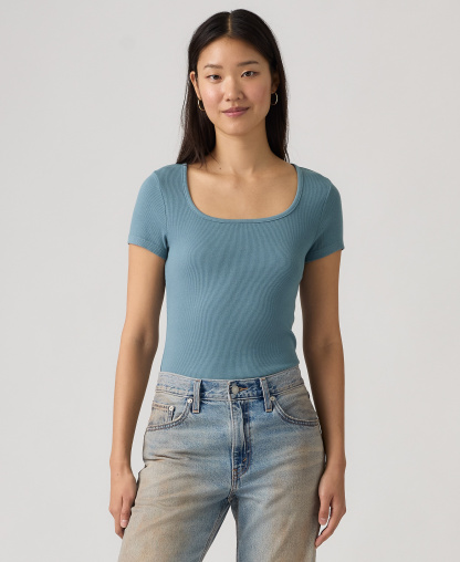 Levi's Premium Women's Essential Square Neck T-Shirt - Garment Dye Fa191913 Provincial Blue