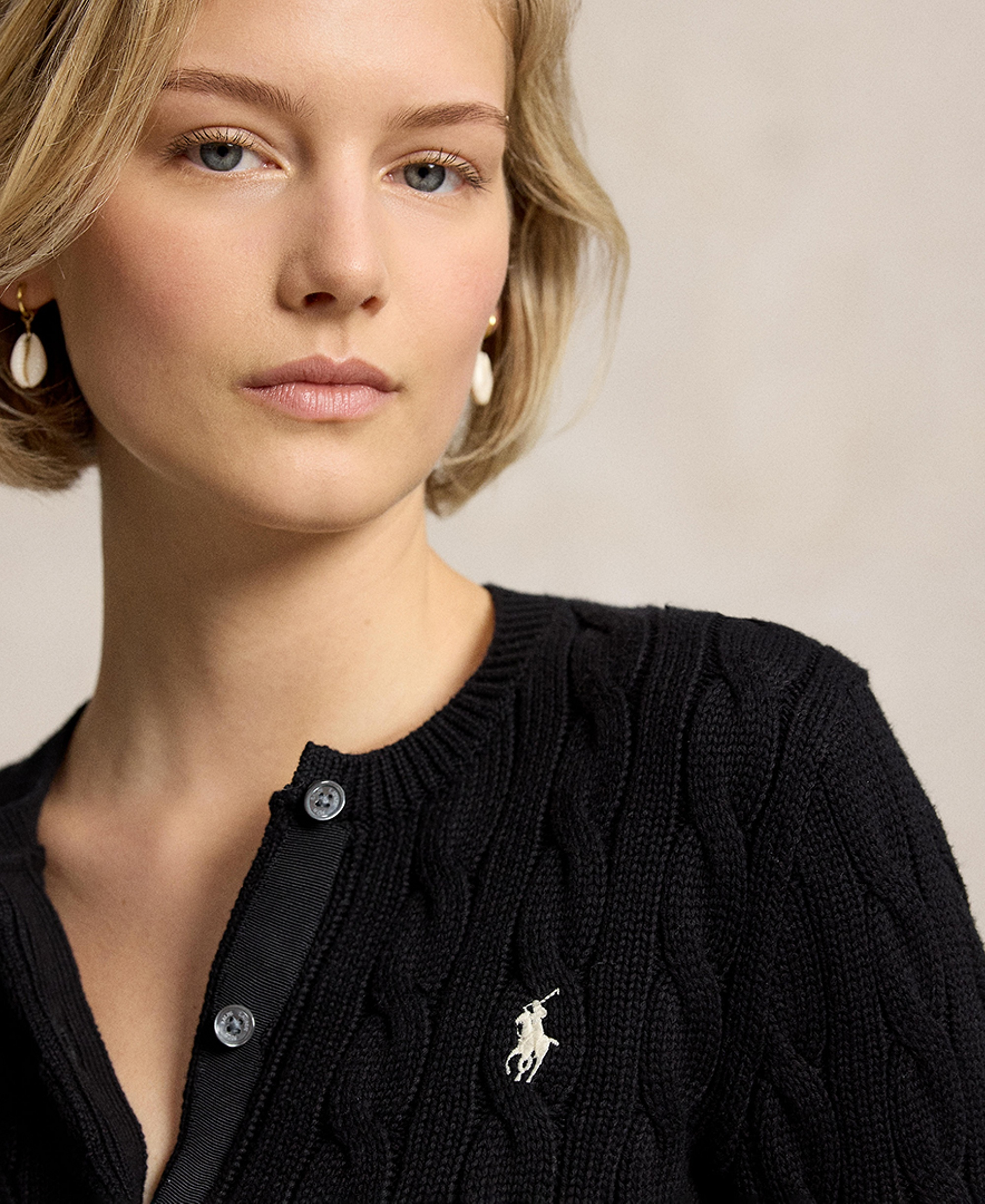 Polo Ralph Lauren Women's Cable-Knit Cotton Crewneck Cardigan Sweater - Polo Black