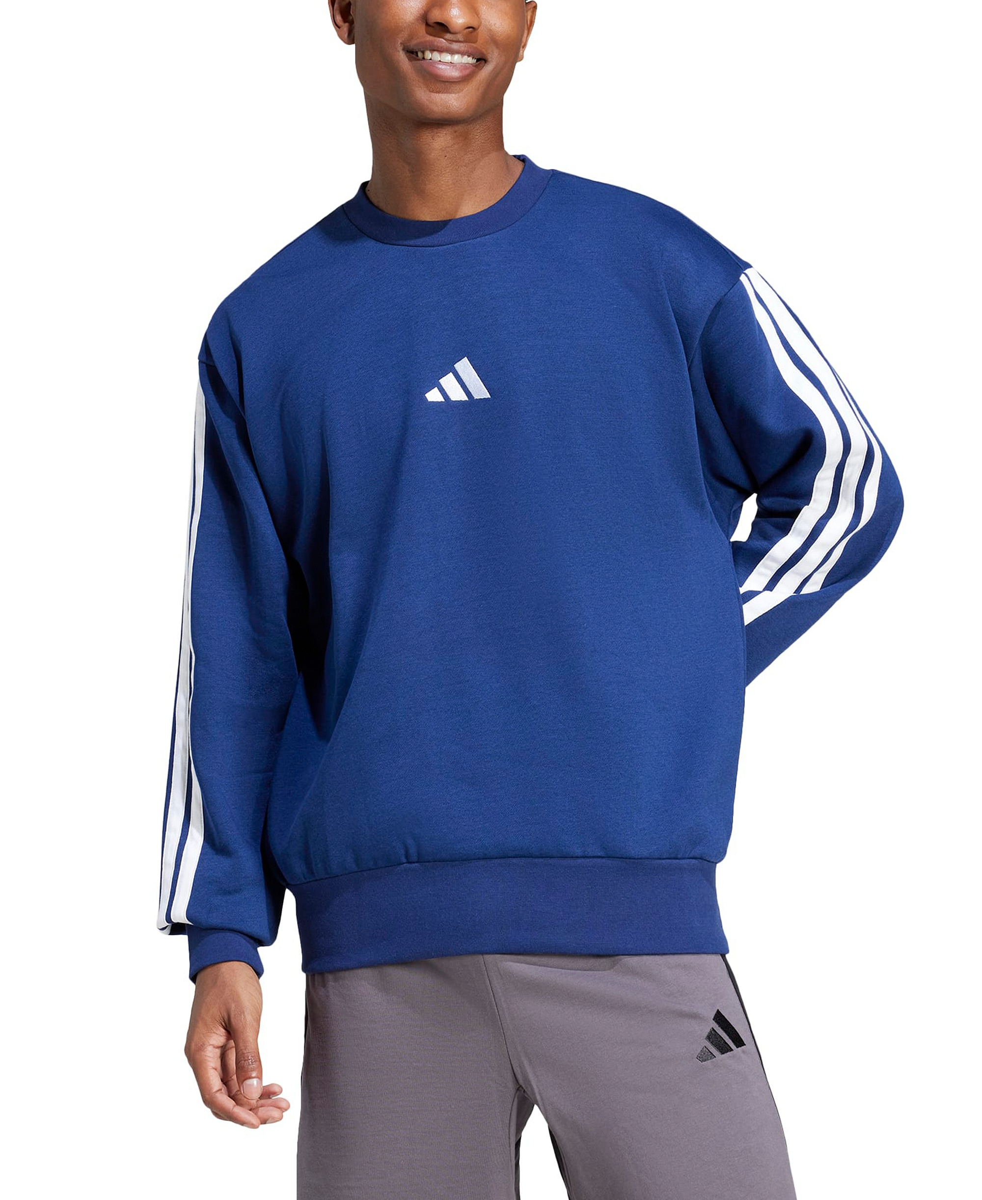 adidas Men's Essentials 3-Stripes Fleece Sweatshirt - Dark Blue/White