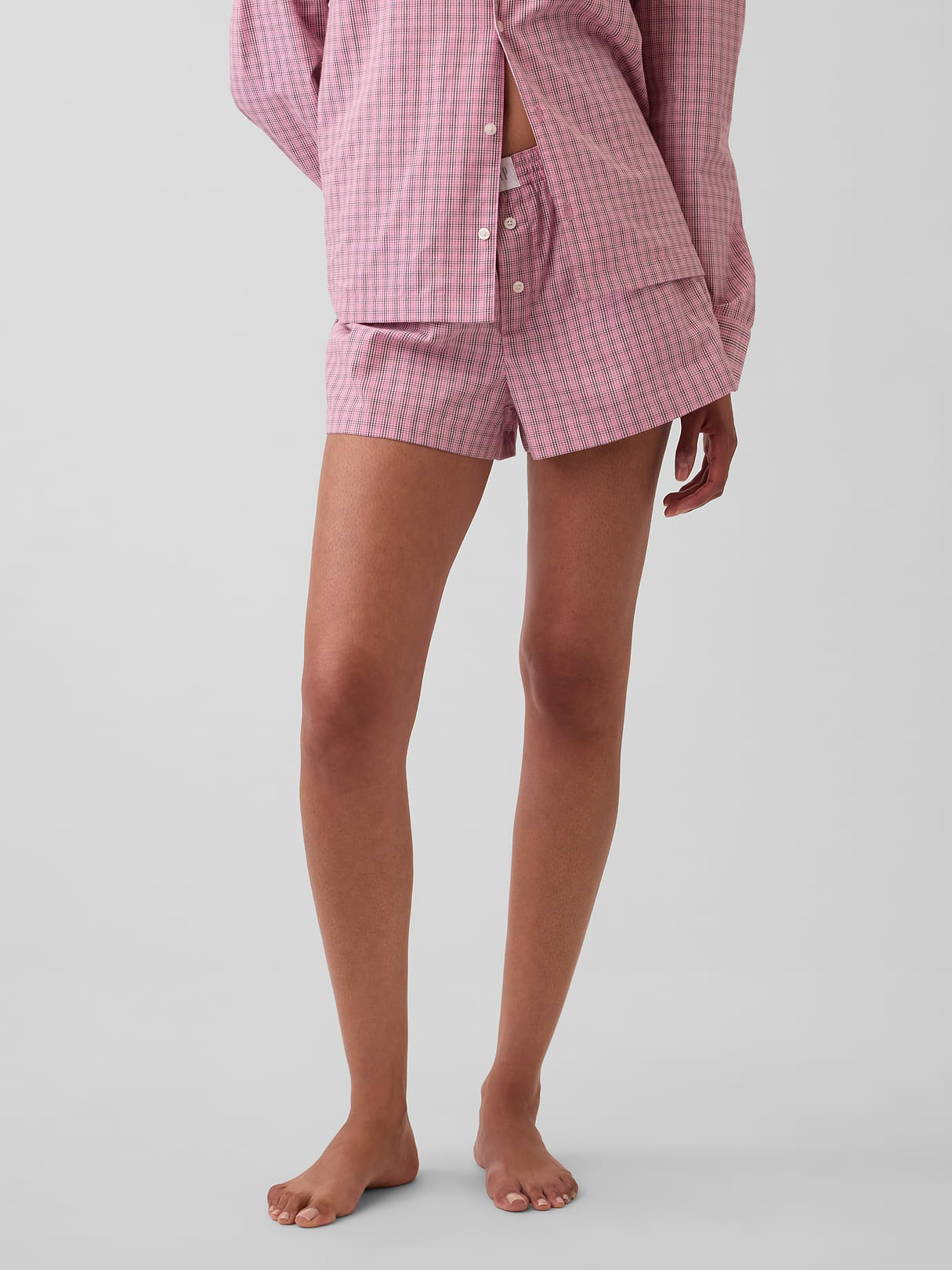 Poplin PJ Boxer Shorts - Pink plaid