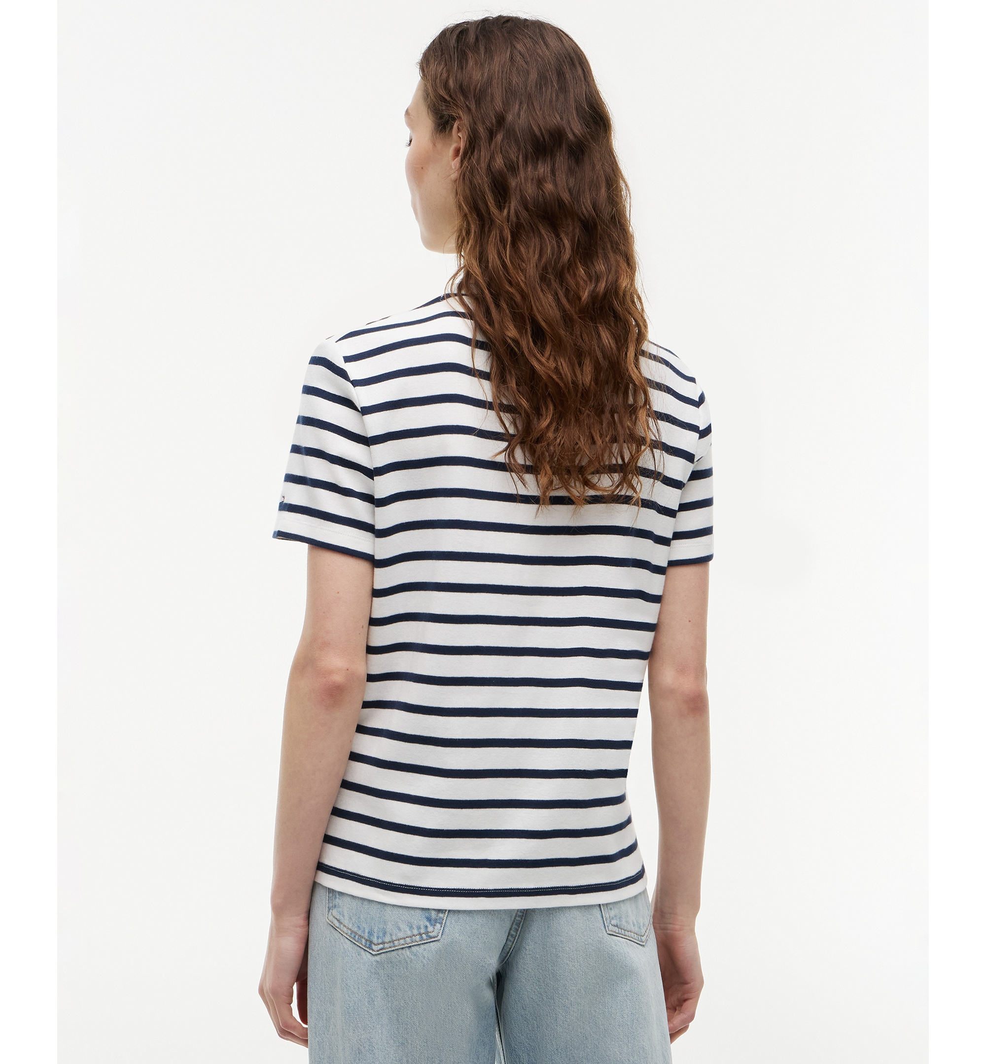 Tommy Hilfiger Women's Ribbed Crewneck T-Shirt - Breton Stripe Ecru/Dark Night Navy