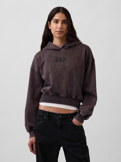 VintageSoft Crop Logo Hoodie - Moonless night