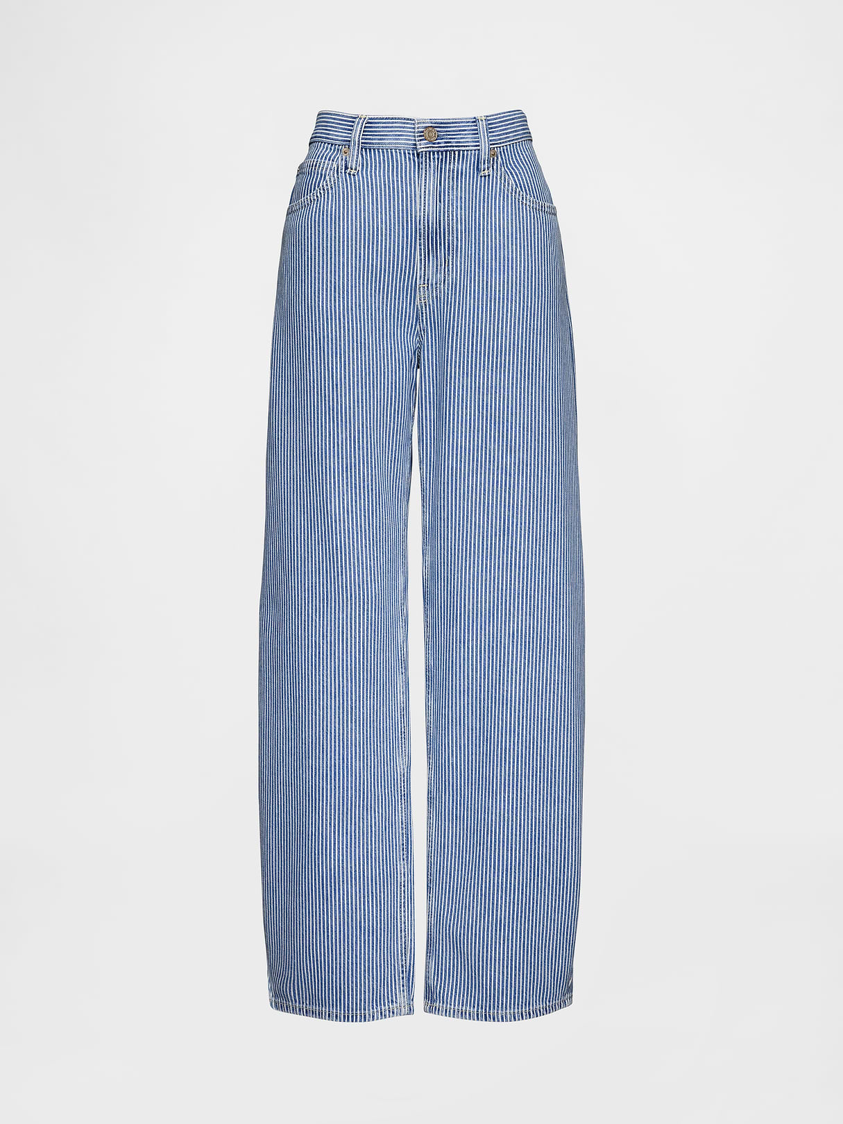 High Rise Barrel Jeans - Blue railroad stripe