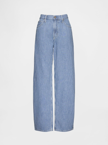 High Rise Barrel Jeans - Blue railroad stripe
