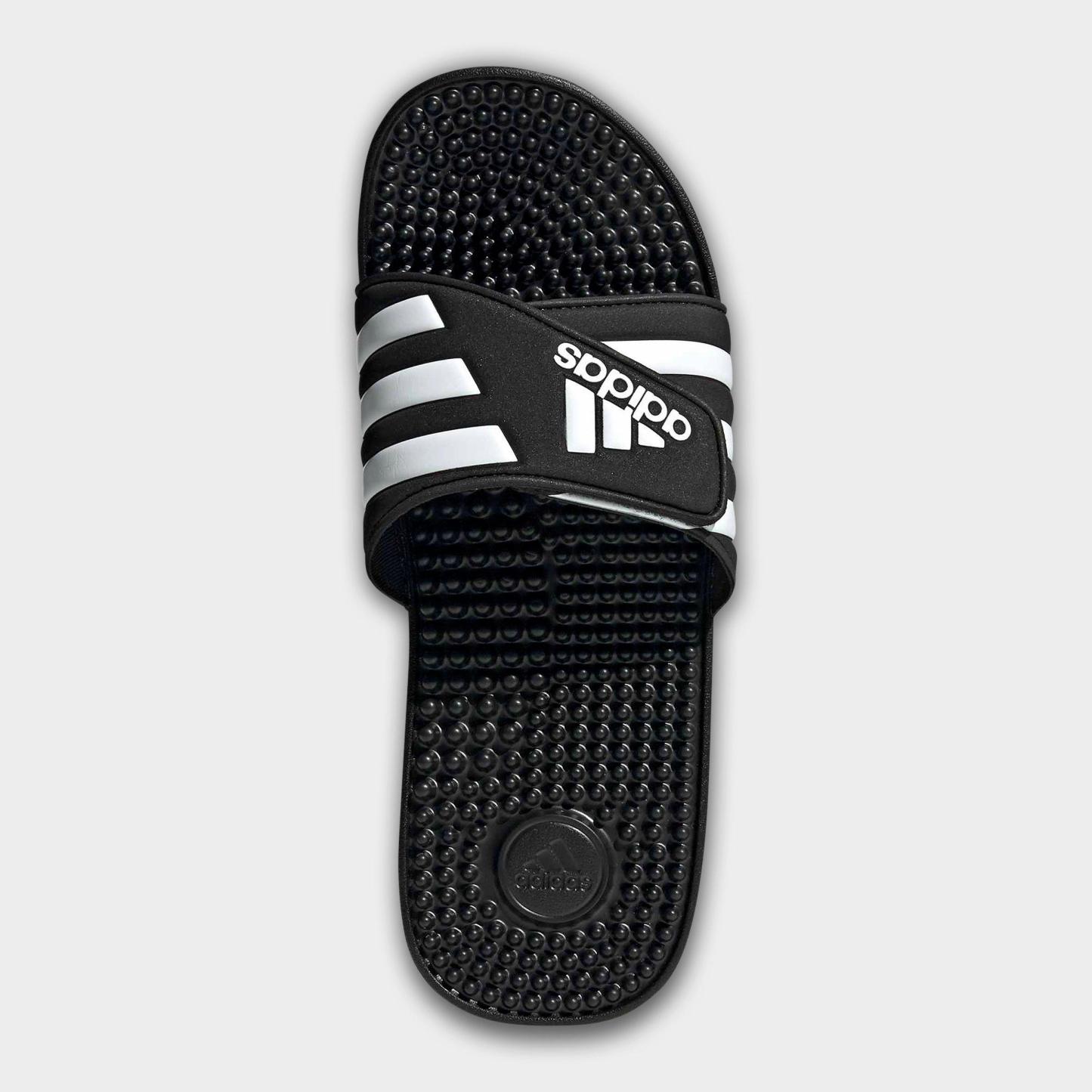 Men's adidas Adissage Slide Sandals - Black/White/Black - Top view