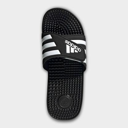 Men's adidas Adissage Slide Sandals - Black/White/Black - Top view
