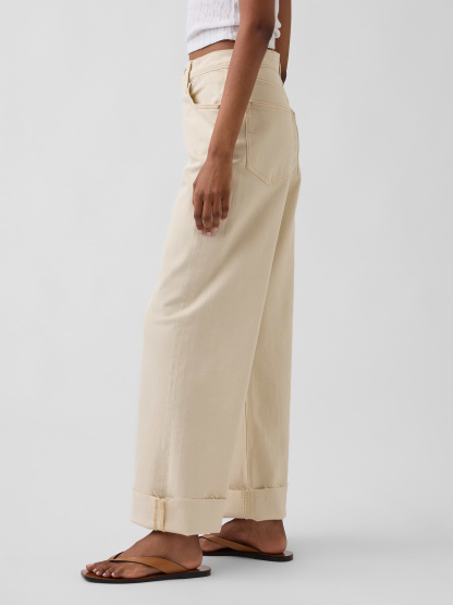 High Rise Stride Wide-Leg Ankle Jeans - Beach pebble beige