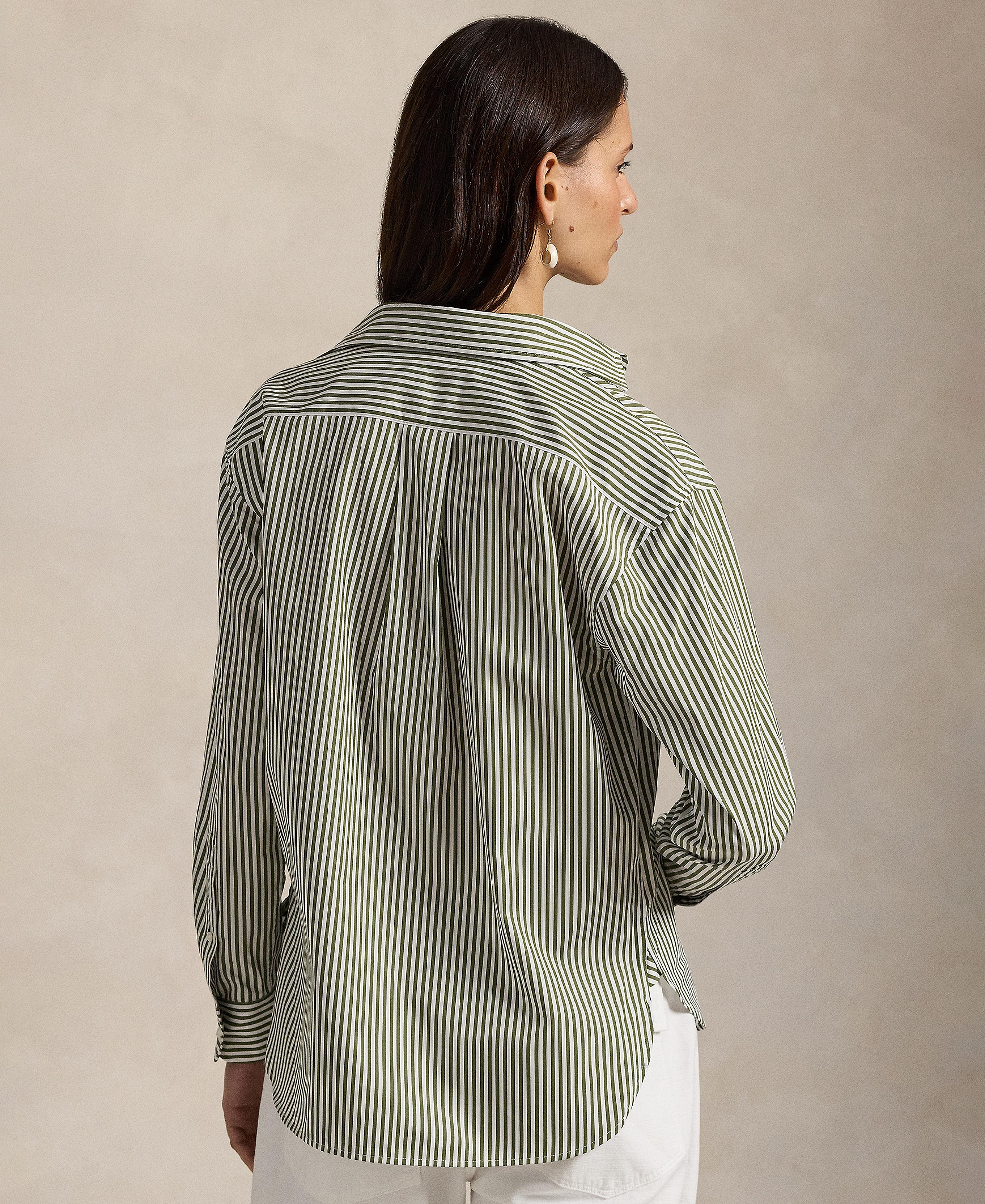 Polo Ralph Lauren Women's Relaxed-Fit Striped Cotton Shirt - Supply Olive/White