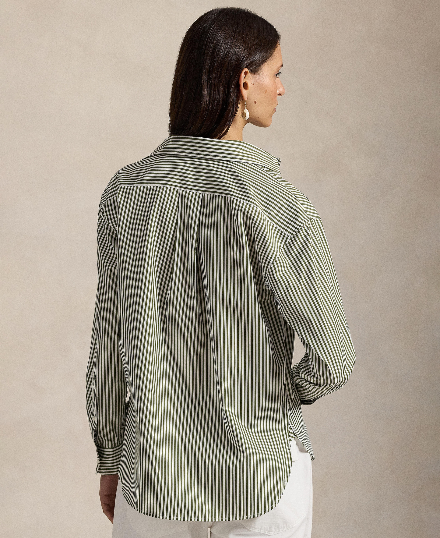 Polo Ralph Lauren Women's Relaxed-Fit Striped Cotton Shirt - Supply Olive/White