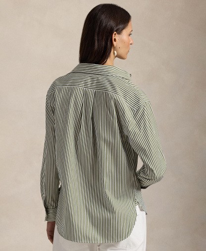 Polo Ralph Lauren Women's Relaxed-Fit Striped Cotton Shirt - Supply Olive/White