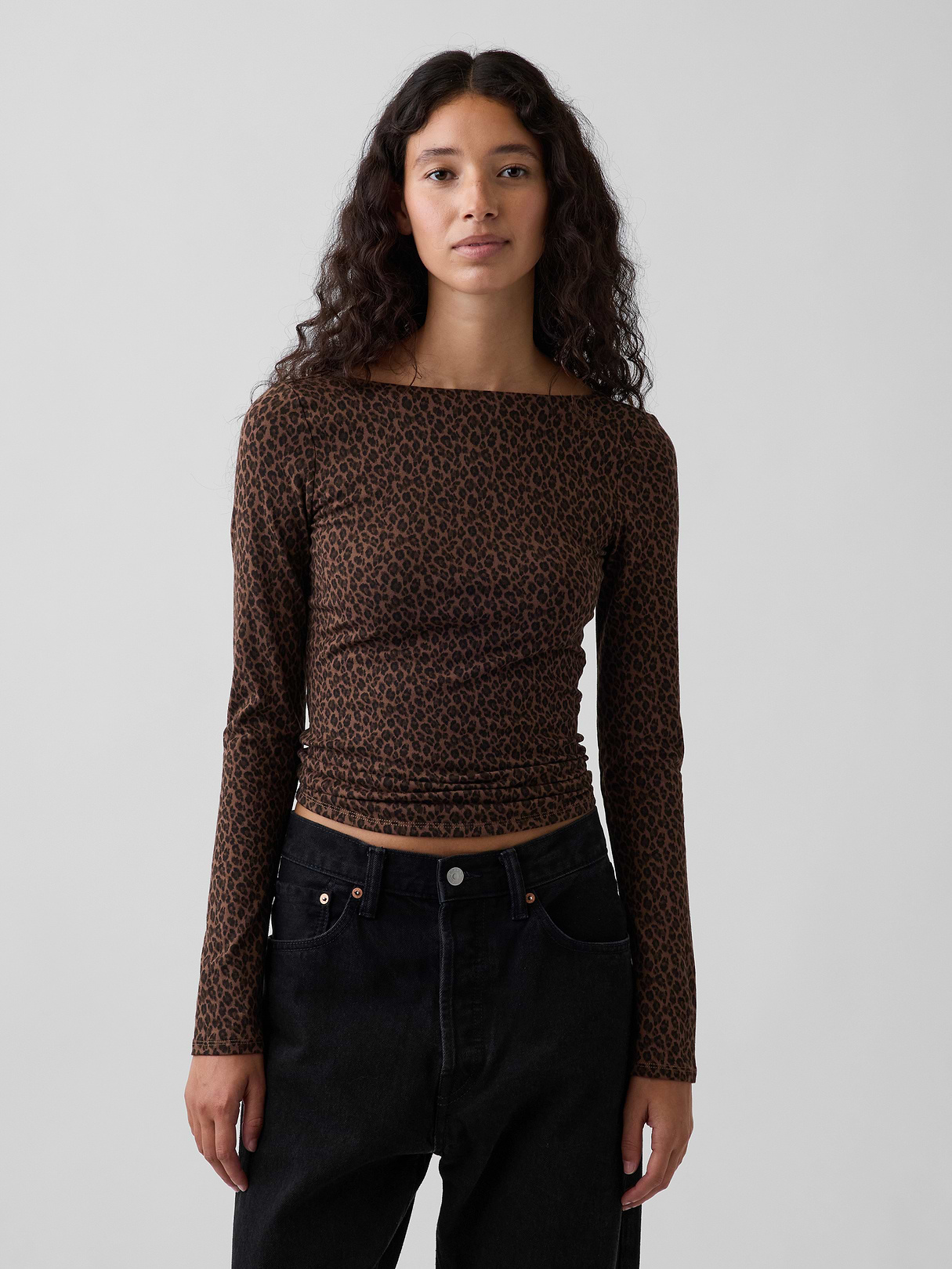 CloseKnit Jersey Scoop-Back T-Shirt - Leopard brown print