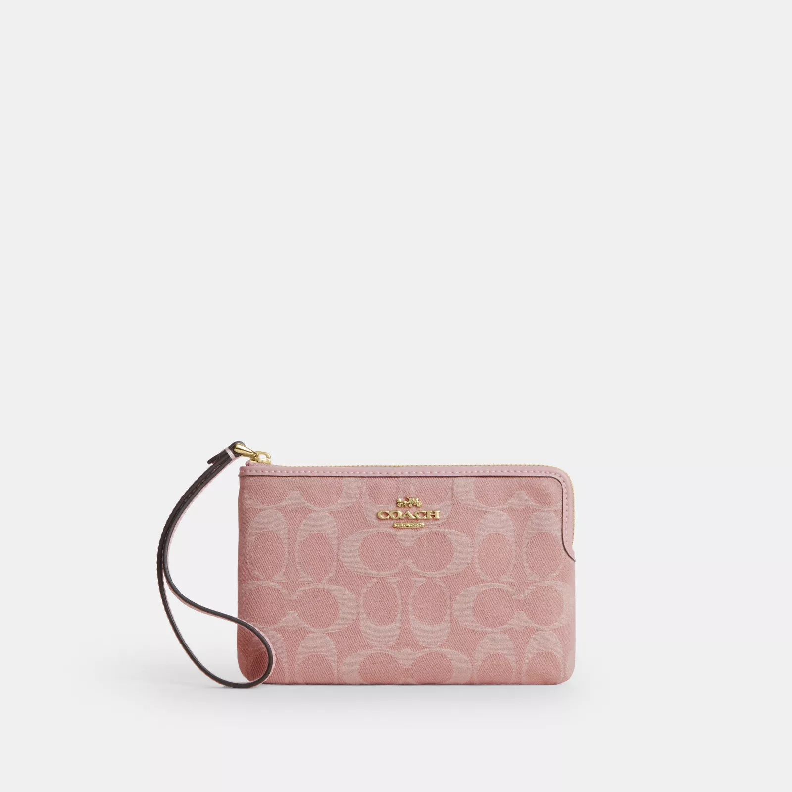 Corner Zip Wristlet In Signature Denim - Gold/Light Pink
