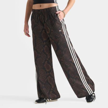 Women's adidas Originals Satin Snake Print Wide Leg Track Pants - Earth Strata/Aurora Coffee - view 1