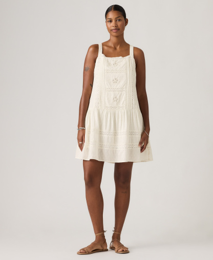 Levi's Premium Women's Kate Embroidered Square Neck Mini Dress - Cloud Dancer