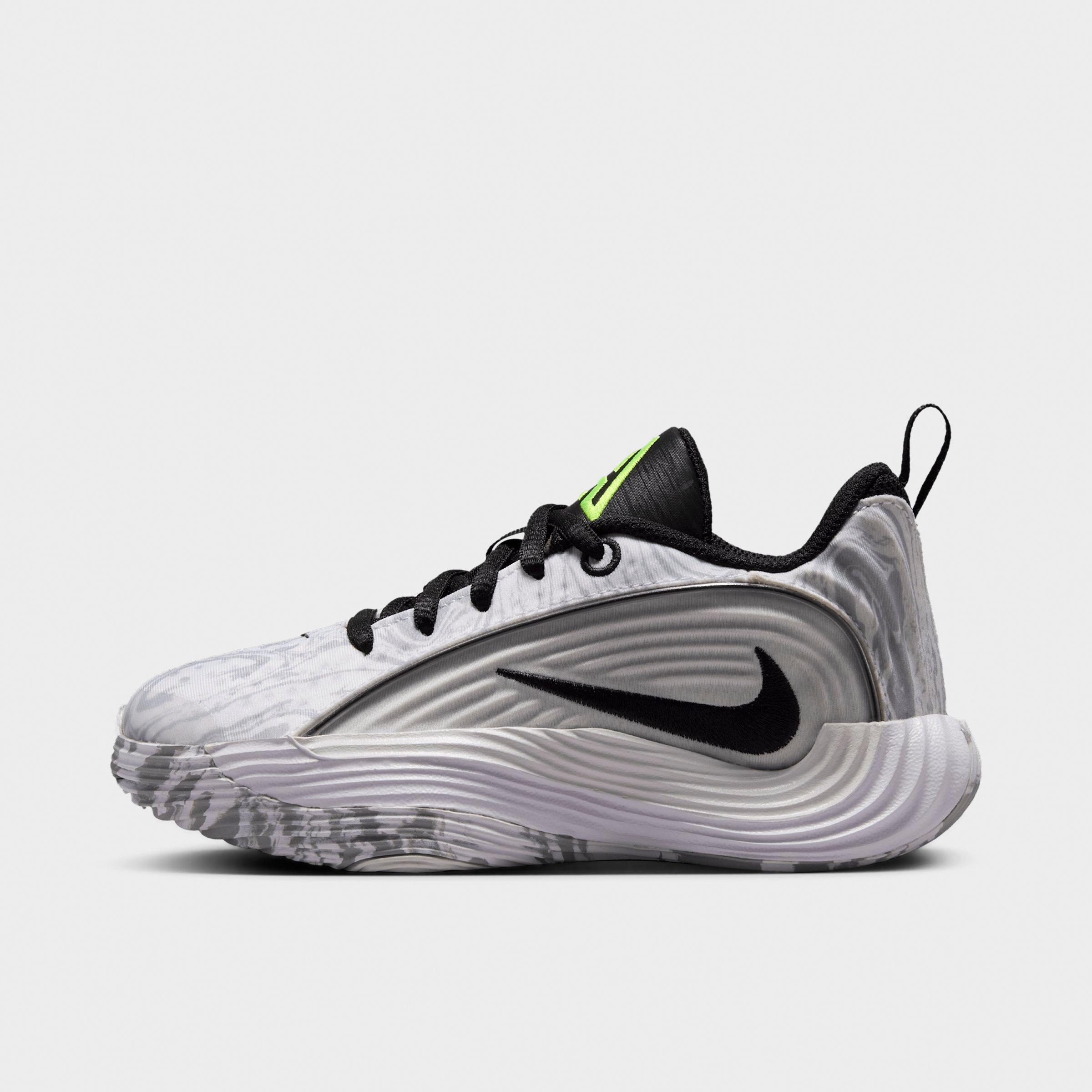 Little Kids' Nithtke Giannis Immortality 5 Basketball Shoes - White/Off White/Light Smoke Grey/Metallic Silver - Left shoe facing left. Outside of the shoe.