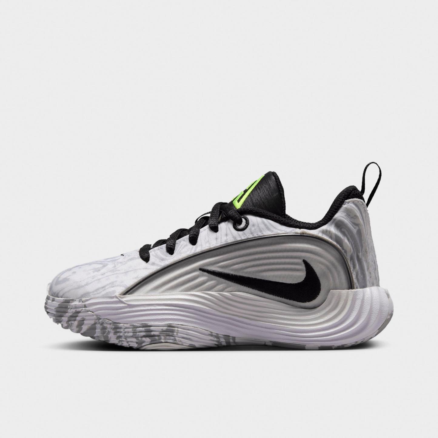 Little Kids' Nithtke Giannis Immortality 5 Basketball Shoes - White/Off White/Light Smoke Grey/Metallic Silver - Left shoe facing left. Outside of the shoe.