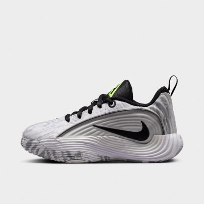 Little Kids' Nithtke Giannis Immortality 5 Basketball Shoes - White/Off White/Light Smoke Grey/Metallic Silver - Left shoe facing left. Outside of the shoe.