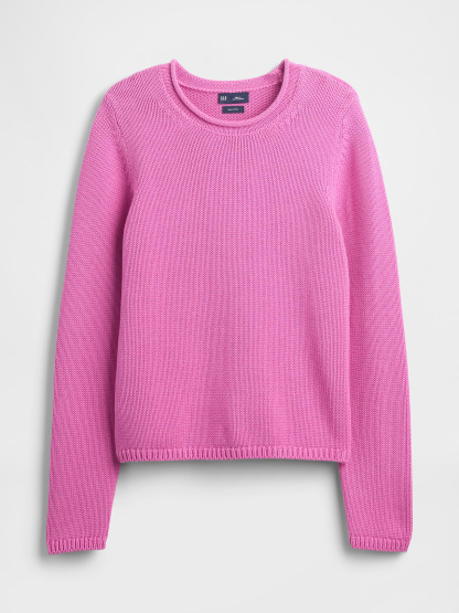 100% Cotton Rollneck Sweater - Neon pink glow