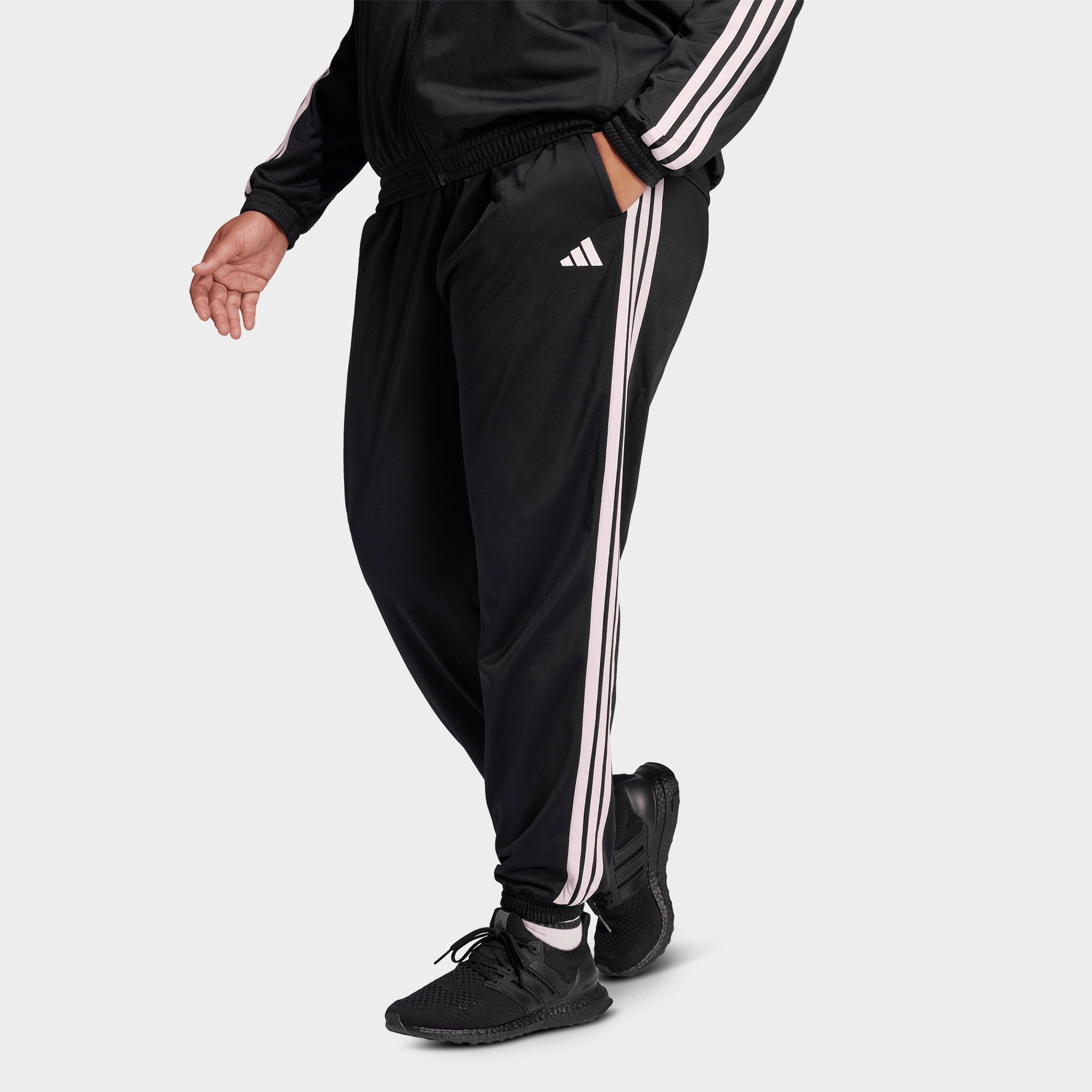 Women's adidas Sportswear Essentials 3-Stripes Tricot Tracksuit Pants (Plus Size) - Black/Clear Pink