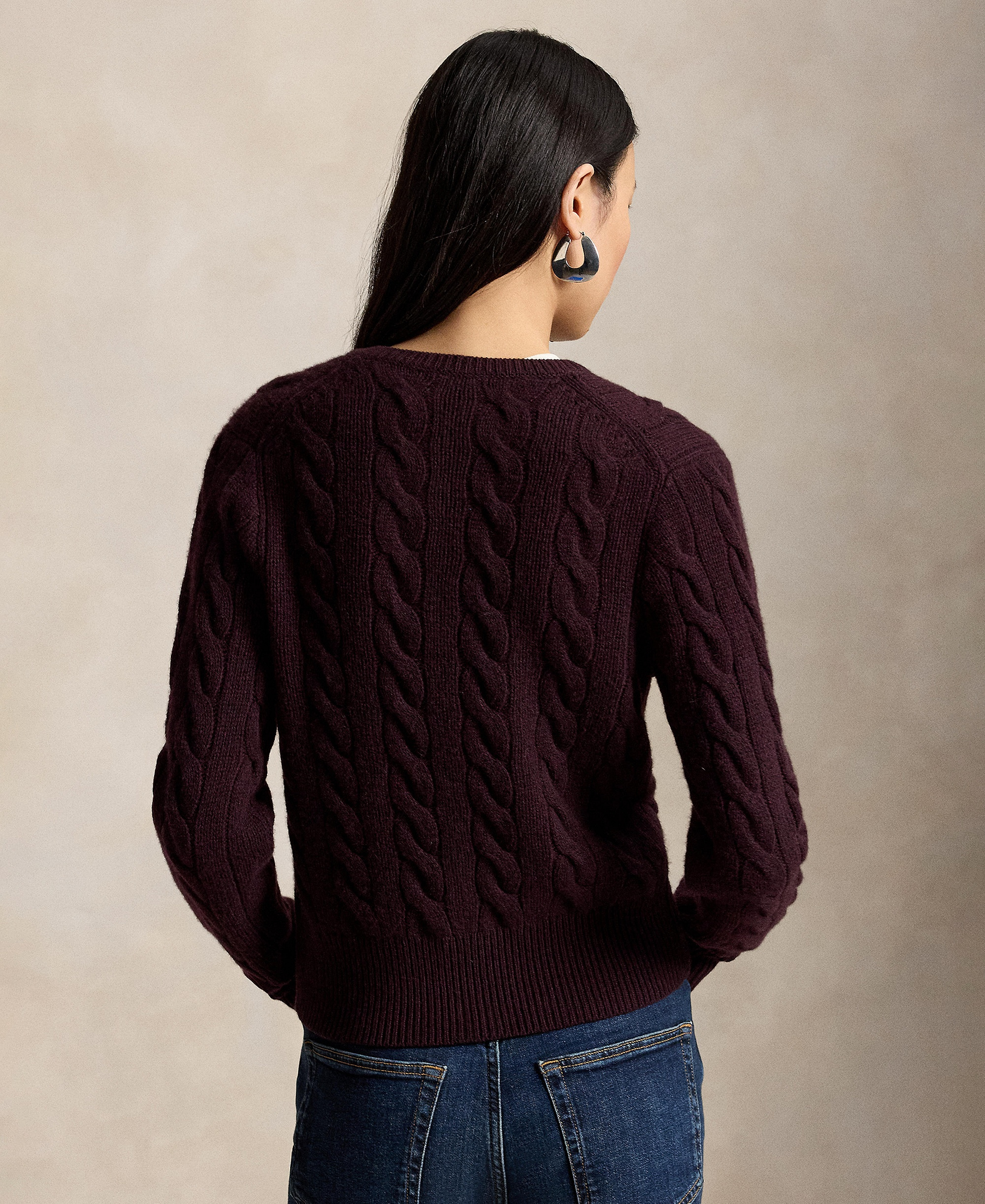 Polo Ralph Lauren Women's Cable-Knit Wool-Cashmere Cardigan Sweater - Damson Melange
