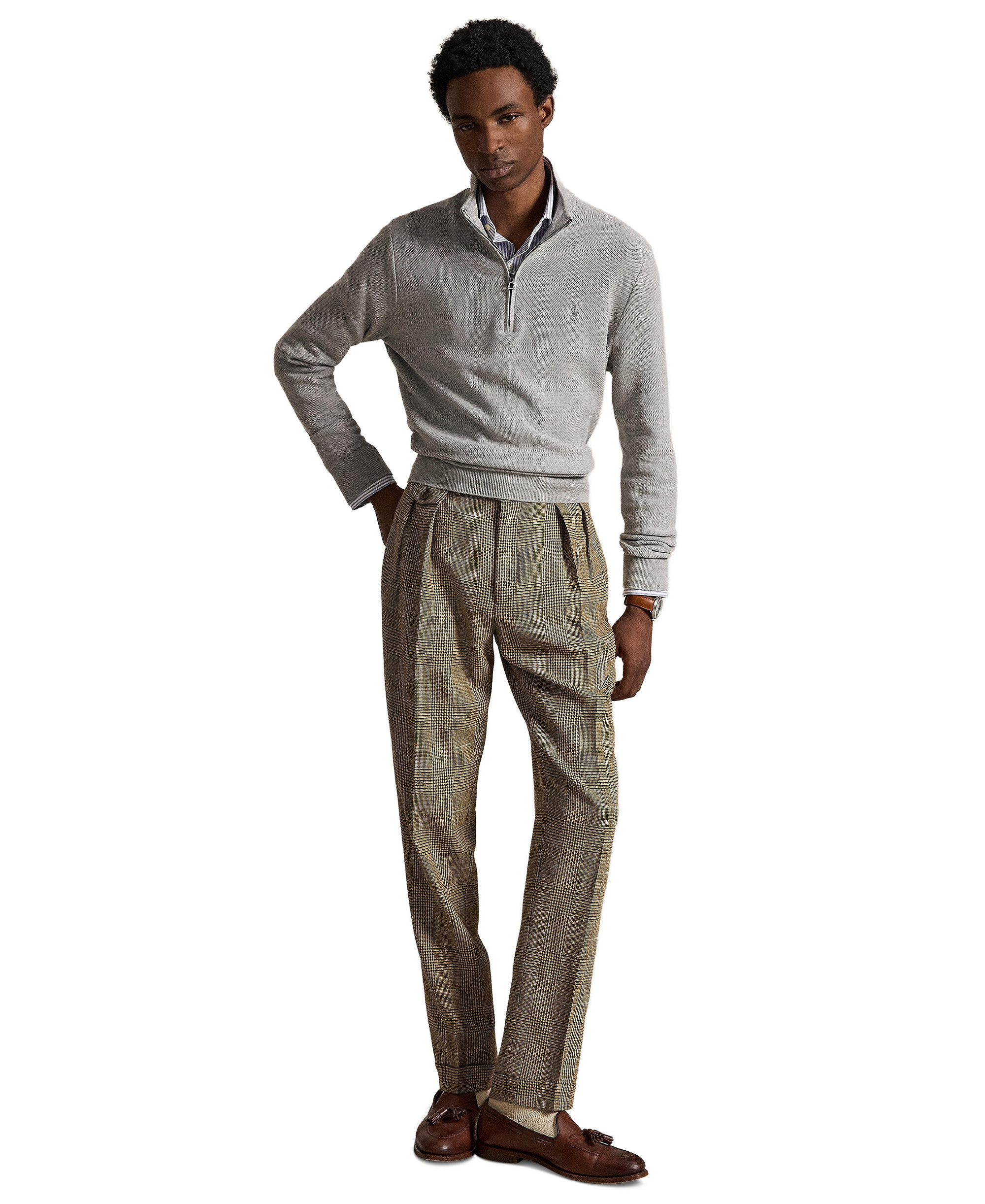 Polo Ralph Lauren Men's Mesh-Knit Cotton Quarter-Zip Sweater - Andover Heather