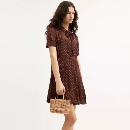 City Mini Tote Bag With Gingham Print - Gold/Tan - view 2