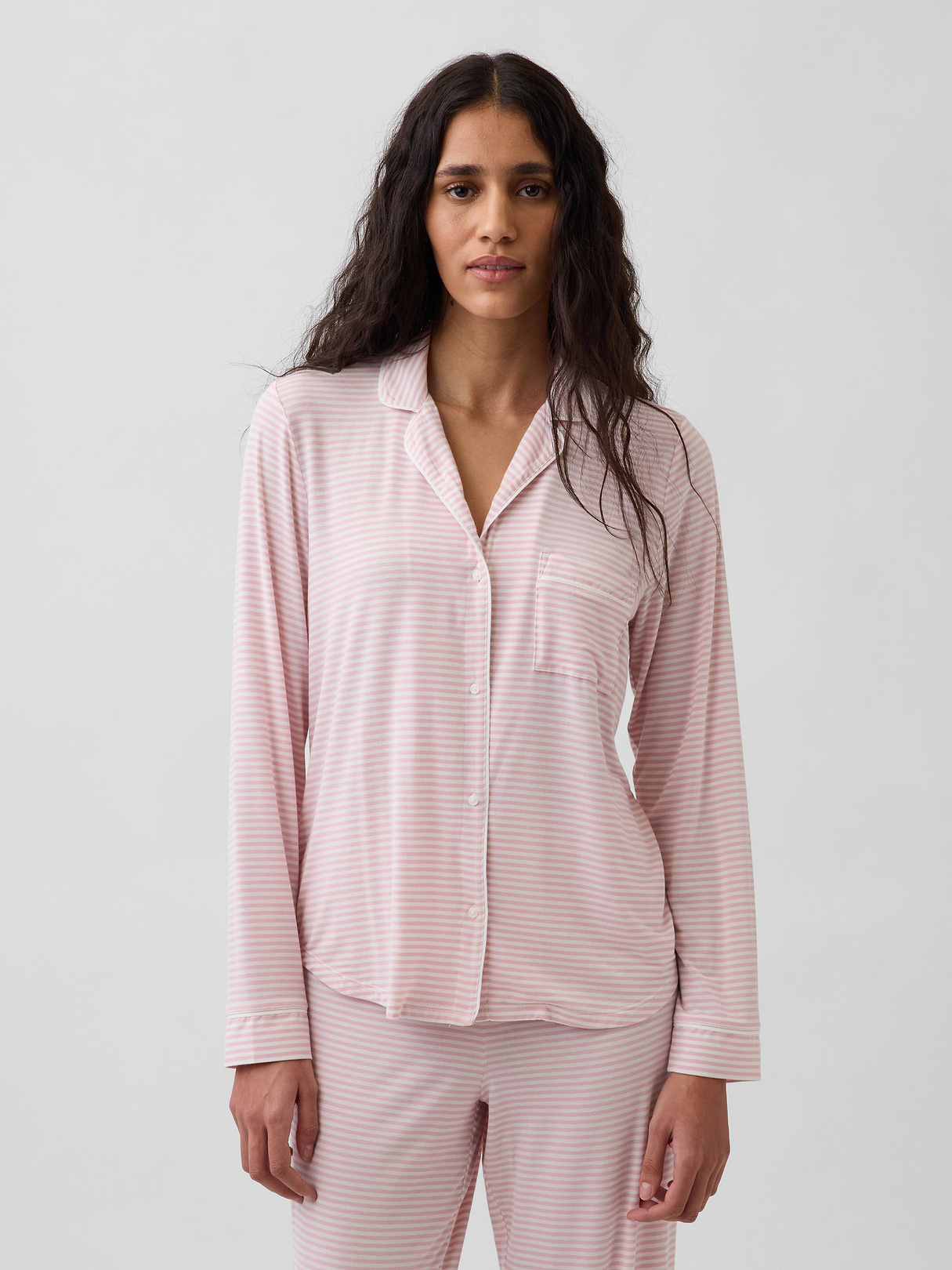 SoftMade Modal PJ Top - Pink & white stripe