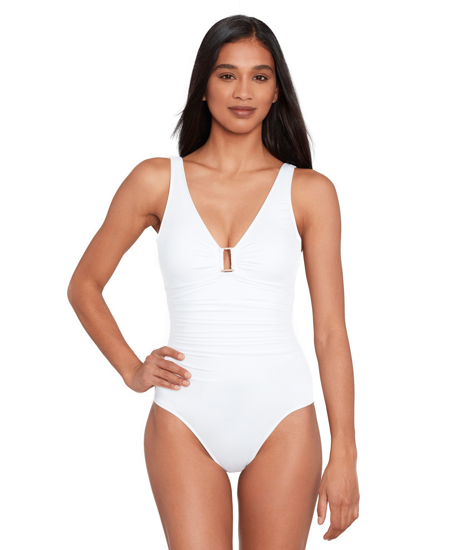 Lauren Ralph Lauren Ring Over-The-Shoulder Underwire One-Piece Swimsuit - White