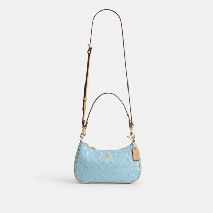 Teri Shoulder Bag In Signature Leather - Gold/Light Blue - view 9