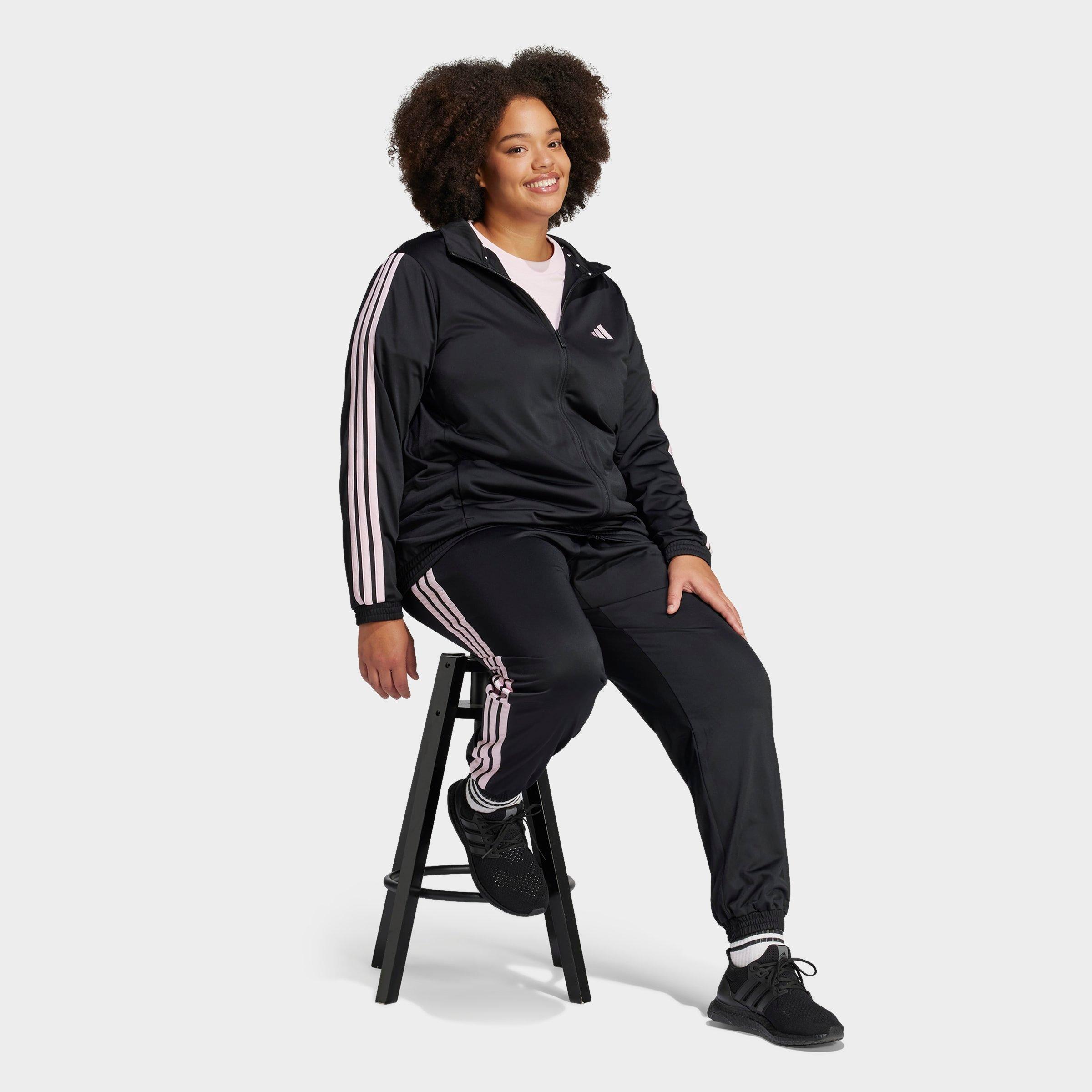 Women's adidas Sportswear Essentials 3-Stripes Tricot Full-Zip Track Top (Plus Size) - Black/Clear Pink