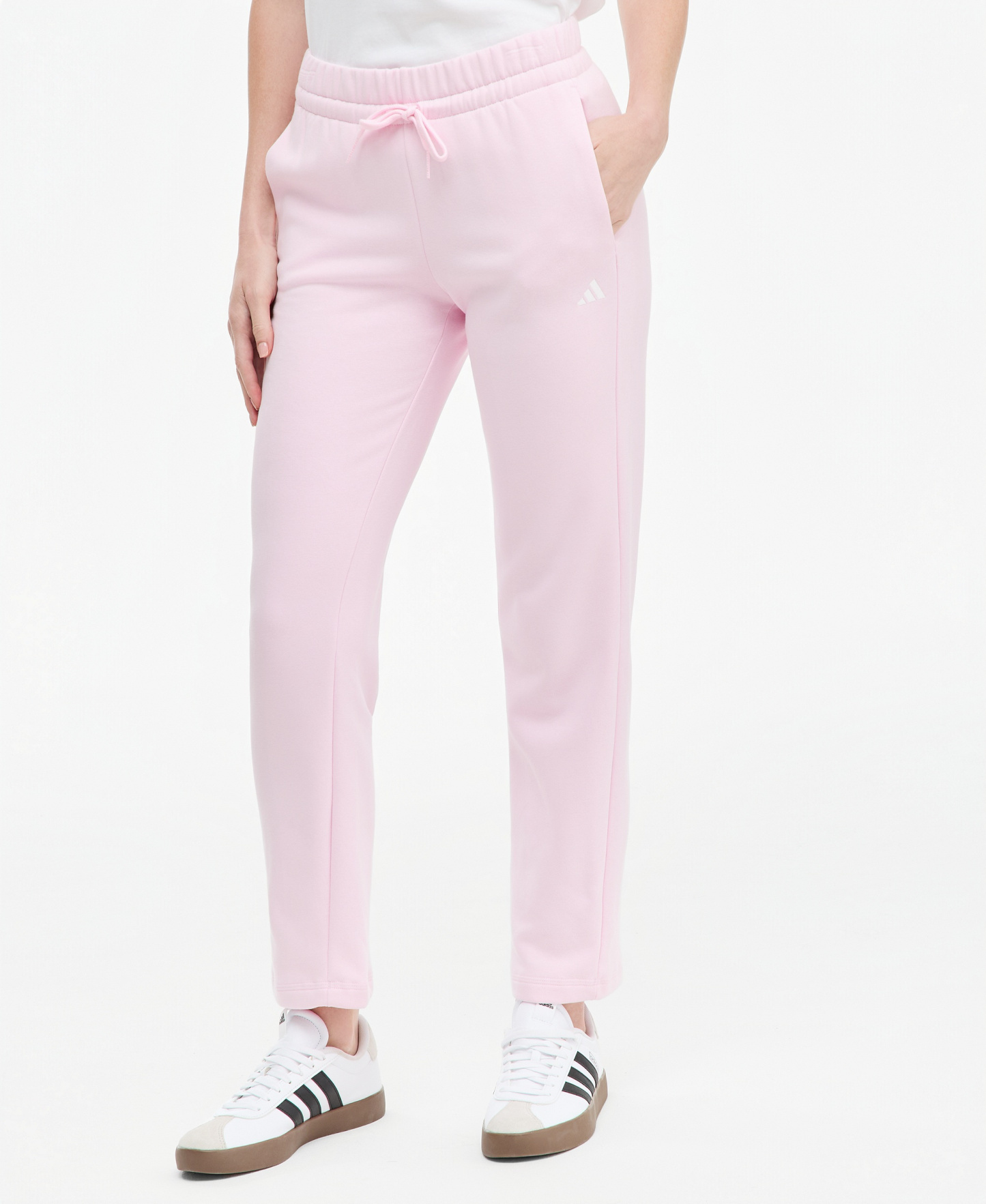 adidas Women's Essentials Small Logo Feel Cozy Open Hem Pants - Clear Pink/White